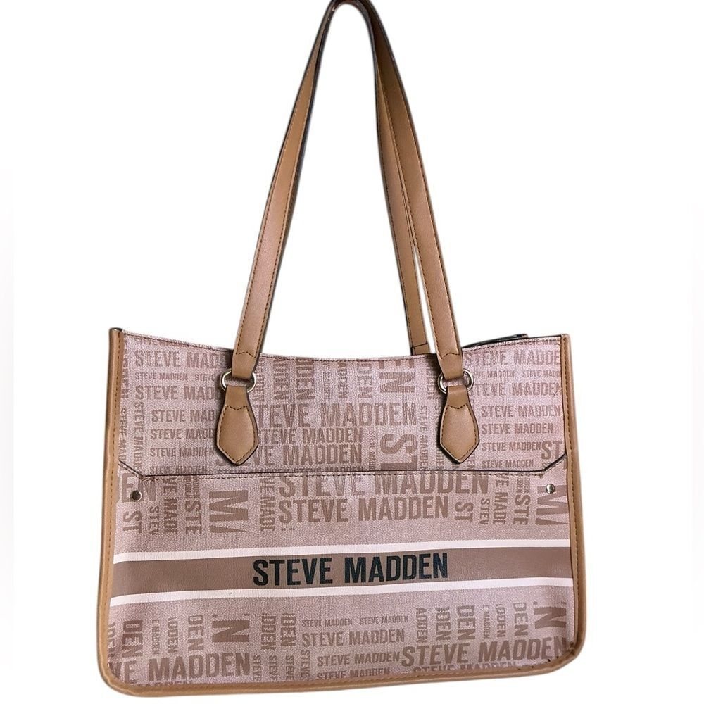 Steve Madden Logo Tote Bag Brown Tan Monogram Shoulder Bag